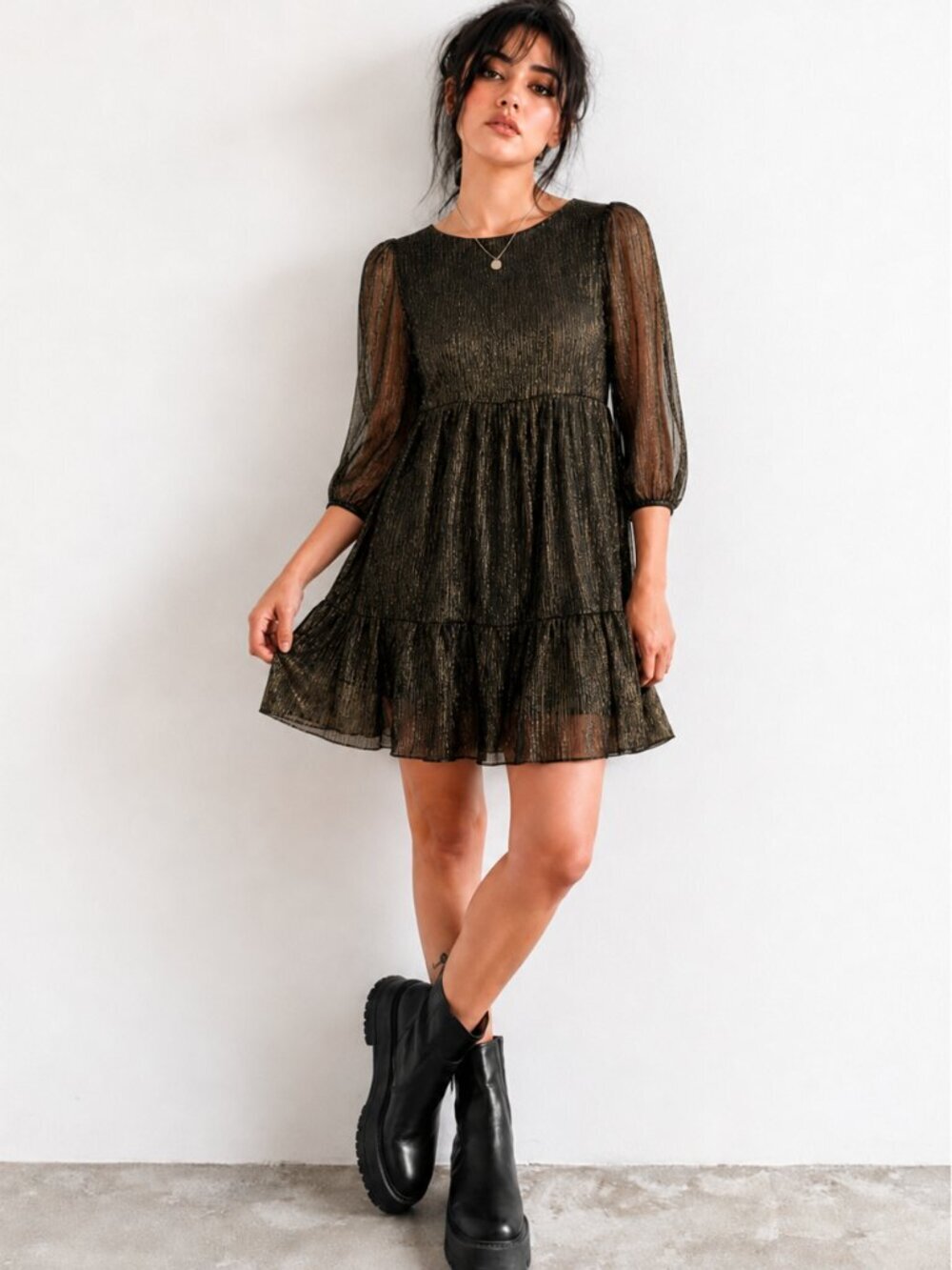 Calvin Klein Women's Empire Waist Chiffon Shift Dress Black  New With Tags